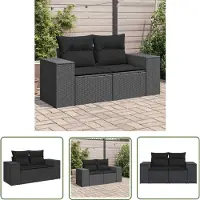 The Living Store Gartensofa mit Kissen 2-Sitzer Schwarz Poly Rattan