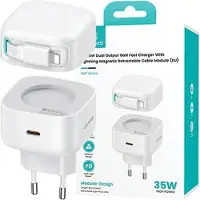 Usams Ład. Siec. 1Xusb-C Ze Zwijanym Kablem Lighning Retractable Pd+Qc 35W Gan Fast Charging Biały/White Xmf Series Cc209Tc02 (Us-Cc209)