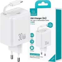 Usams Ład. Netzwerk. 1Xusb-C Mit Usb-C Einziehbares Kabel Pd+Qc 30W Gan Schnellladen Weiß/Weiß Yc Serie Cc241Tc02 (Us-Cc241)