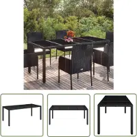 The Living Store Gartentisch mit Glasplatte Schwarz 190x90x75 cm Poly Rattan