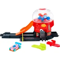 Hot Wheels City Spielset Süßigkeitenladen in der Stadt mit Die-Cast-Spielzeugauto im Maßstab 1:64, Track-Schnellstecksystem, Fahrzeug- & Schienen-Set, 3 Jahr(e), Kunststoff, Mehrfarbig
