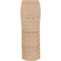 Apricot Maxirock "Mixed Pointelle Knit Maxi Skirt", Damen, Gr. L (40), weiß (stein), Obermaterial: 100% sonstige Fasern AF., unifarben, Röcke Maxirock, mit zierenden Knöpfen