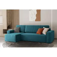 Fun-Möbel Ecksofa Schlafsofa Sofa MARIS Stoff Ozeanblau Ottomane Links