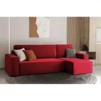 Fun-Möbel Ecksofa Schlafsofa Sofa MARIS Stoff Rot Ottomane Rechts