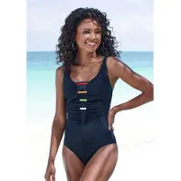 LASCANA Badeanzug "Ulli", Damen, Gr. 42, Cup B, schwarz, Polyamid, kontrastfarbene Details, unifarben, Badeanzüge Badeanzug, mit farbigen Kontrastdetails