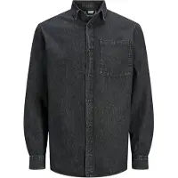 Jack & Jones Jeanshemd "JJICREEK JJSHIRT L/S AKM 596 NOOS", Herren, Gr. M, N-Gr, blau (schwarz denim), Web, Obermaterial: 100% Baumwolle, unifarben, comfort fit, Hemden Jeanshemd