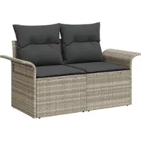 vidaXL Gartensofa mit Kissen Hellgrau 141 x 62 x 69cm Poly-Rattan