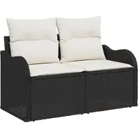 vidaXL Gartensofa mit Kissen Schwarz 121 x 62 x 69cm Poly-Rattan