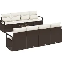 vidaXL Sofa Set 7 Stk. 6-Sitzanzahl Braun und Creme Poly Rattan