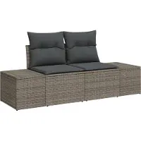 vidaXL Gartensofa mit Kissen Grau 184 x 62 x 69 cm Poly-Rattan