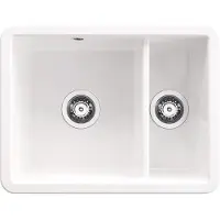 Deante Spülbecken aus Keramik mit einem großen Becken und einem kleineren Zusatzbecken