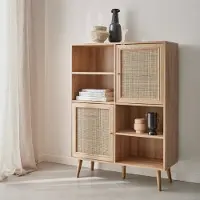 Sweeek - Anrichte mit Rattan-Geflecht und Holzdekor, 4 Türen - Natur