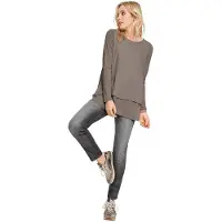 HEINE T-Shirt "Rundhals-Shirt Langarmshirt in 2-in-1-Optik", Damen, Gr. 34, braun (taupe), Modisch, Rundhals, Shirts T-Shirt