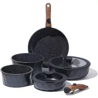 ROYAL SWISS 9-teilige Induktionskochgeschirr-Sets - 2 abnehmbare Griffe - schwarz