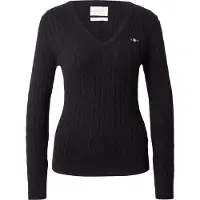 Gant für Damen. 4800101 Zopfmuster-Pullover mit V-Ausschnitt in Schwarz (XXL), Lässig, Baumwolle