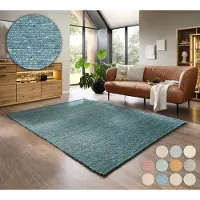 Otto Home Wollteppich "Pirker, handgewebt", blau (petrol), B:90cm H:12mm L:160cm, Schurwolle, Teppiche, Wollteppich, Handwebteppich, meliert, reine Wolle, Wendeteppich, Scandi, Wohnzimmer