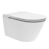 Schutte Dusch WC CESARI PREMIUM, spülrandlos, Toilette mit Bidet-Funktion und Ladydusche, WC Sitz mit Absenkautomatik Weiß, D-Form Slim