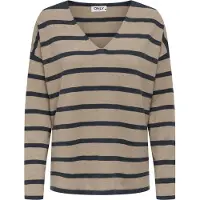 ONLY Strickpullover "ONLAMALIO LIFE LS V-NECK KNT", Damen, Gr. M, blau (humus stripes:mel, ombre blau), Strick, Obermaterial: 100% Polyester, gestreift, oversize, V-Ausschnitt, Pullover Strickpullover