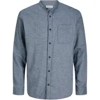 Jack & Jones Langarmhemd "JJEBAND MELANGE SHIRT L/S SN", Herren, Gr. M, N-Gr, blau (faded denim), Web, Obermaterial: 100% Baumwolle, unifarben, regular fit, Hemden Langarmhemd