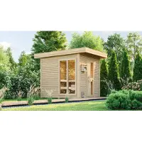 Weka Saunahaus Kuopio inkl. 9 kW -Kombiofen und integierter Steuerung mit Fenster und Holztüre mit Isolierglas wärmeg
