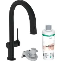 Hansgrohe Aqittura M91 Küchenmischer Starter-Set mit Filtersystem 210, ausziehbar bis 76 cm, 1 Strahlart, mit sBox, 76800670, Farbe: Mattschwarz