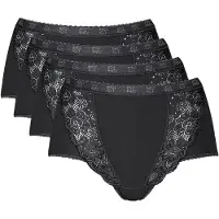 Sloggi Taillenslip , Damen, Gr. 38, 4 Stk., schwarz, 95% Baumwolle, 5% Elasthan, Spitze:9% Elasthan, 20% Baumwolle, 71% Polyamid, Unterhosen Taillenslip