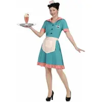 My Other Me Fun Company 50er Jahre Kellnerin Kostüm Mit Haube Kleid Und Schürze