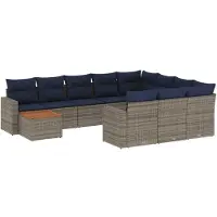 vidaXL 11-tlg. Garten-Sofagarnitur mit Kissen Grau Poly Rattan