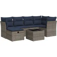 vidaXL 7-tlg. Garten-Sofagarnitur mit Kissen Grau Poly Rattan