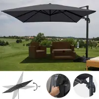 Mendler Gastronomie-Ampelschirm HWC-A96, 3x3m (Ø4,24m) schwenkbar, Polyester Alu/Stahl 23kg anthrazit mit Ständer, drehbar