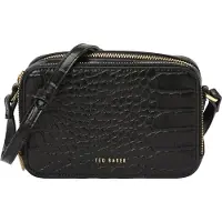 Ted Baker Umhängetasche Stina Double Zip Croc Effect Mini Camera Bag Black schwarz