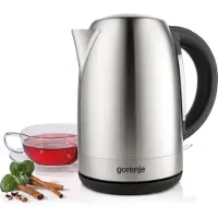 Gorenje Elektrischer Wasserkocher K17FEII, 1,7 l, 2200 W, Schwarz, Silber, Kunststoff, Metall, Wasserstandsanzeige, Überhitzungsschutz