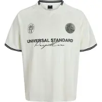 Jack & Jones Trainingsshirt "JCOCOVER RETRO FOOTBALL TEE SS LN", Herren, Gr. XS, weiß (cloud dancer), Jersey, Obermaterial: 100% Polyester, bedruckt, relaxed fit, Rundhals, Shirts Trainingsshirt
