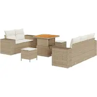 vidaXL Gartensofa-set 8 Stk. 8-Sitzanzahl Beige und Creme Poly Rattan