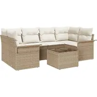 vidaXL Gartensofa-set 7 stk. 6-Sitzanzahl Beige und Creme Poly-Rattan