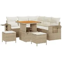 vidaXL Gartensofa-set 9 Stk. 6-Sitzanzahl Beige und Creme Poly-Rattan