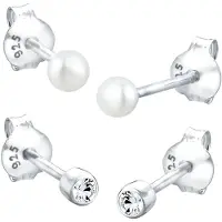 Elli Ohrstecker-Set "Ohrringe Set Basic Perle Kristalle 925 Silber", weiß, Ohrringe, Damen, Silber 925 (Sterlingsilber), Ohrstecker-Set