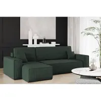 Fun-Möbel Ecksofa Schlafsofa Sofa MARIS Stoff Poso Dunkelgrün Ottomane Links
