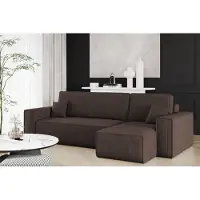 Fun-Möbel Ecksofa Schlafsofa Sofa MARIS Stoff Poso Braun Ottomane Rechts