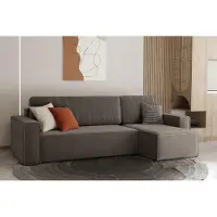 Fun-Möbel Ecksofa Schlafsofa Sofa MARIS Stoff Quarzgrau Ottomane Rechts