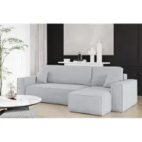Fun-Möbel Ecksofa Schlafsofa Sofa MARIS Stoff Poso Hellgrau Ottomane Rechts
