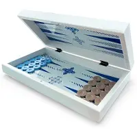 BiggDesign Blue Tile XXL Backgammon Brettspiel (Tavla) – Premium MDF-Backgammon mit Magnetverschluss, Kratzfester Spielfläche & Blauem Mosaikdesign