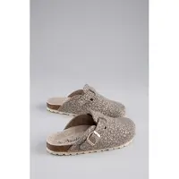 Aniston SHOES Clog , Damen, Gr. 40, ungefüttert, taupe, silberfarben, Filz, Glitzermuster, meliert, Schuhe Clog, Clog, Hausschuh, Homeslipper, verstellbare Schnalle