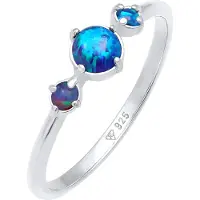 Elli Silberring "Ring Opal Rund Trio Vintage 925er Silber" Gr. 54, blau, Fingerringe, Damen, 54, Silber 925 (Sterlingsilber), Silberring