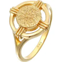Elli Siegelring "Ring Coin Rund Kreis Organic Retro Look 925 Silber" Gr. 56, gold, Fingerringe, Damen, 56, ohne Stein, Silber 925 (Sterlingsilber), Siegelring