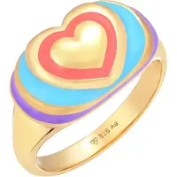 Elli Silberring "Ring Siegelring Herz Emaille Bunt 925 Silber vergoldet" Gr. 58, gold, Fingerringe, Damen, 58, Silber 925 (Sterlingsilber), Silberring