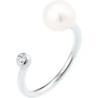 Elli Perlenring "Ring Süßwasserzuchtperle Kristalle Weiß 925 Sterling Silber verstellbar", silber, Fingerringe, Damen, ohne Stein, Silber 925 (Sterlingsilber), Perlenring