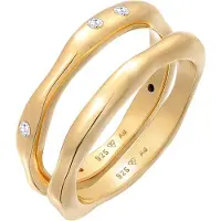 Elli Ring-Set "Ring Zirkonia Stapelring Bandring Basic 2er Set 925 Ring" Gr. 54, gold, Fingerringe, Damen, 54,mit Stein, Silber 925 (Sterlingsilber), 3mm, Ring-Set