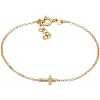 Elli Armkette "Armband Mädchen Kreuz Zirkonia Symbol 925 Silber" Gr. 140, gold, Armbänder, Mädchen, Silber 925 (Sterlingsilber), Armkette