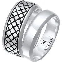 KUZZOI Ring-Set "Ring Herren Bandring Basic 2er Set 925 Silber" Gr. 64, schwarz, Fingerringe, Herren, 64, ohne Stein, Silber 925 (Sterlingsilber), 10mm, Ring-Set